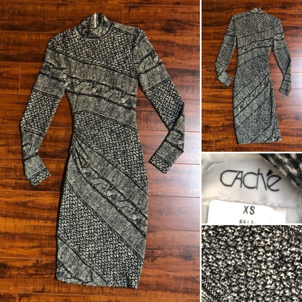 Cache Python Print Bodycon Ruched Waist Turtleneck Dress XS - Picture 6 of 11
